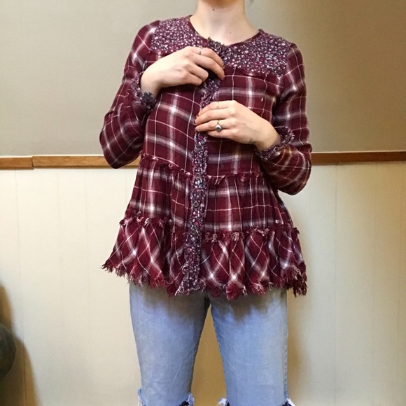 Altar’d State Floral & Plaid Button-Down 💐 - Picture 4 of 7